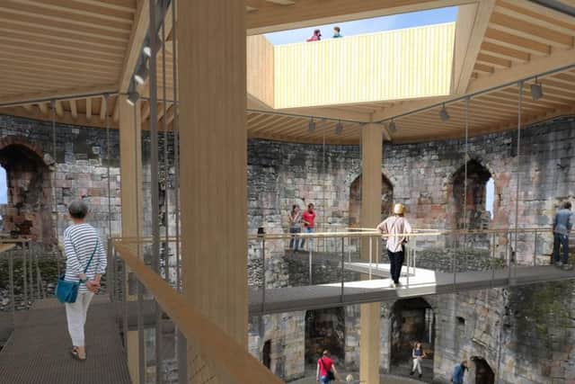 Plans have been submitted to redevelop and transform Clifford's Tower in York with a roof deck and internal walkways  Hugh Broughton Architects