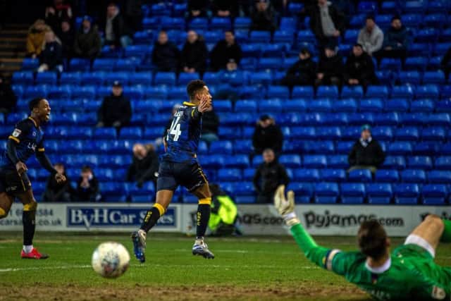 Debutant Jacob Ramsey pictured after opening the scoring for Doncaster Rovers at Tranmere. PICTURE: BRUCE ROLLINSON.