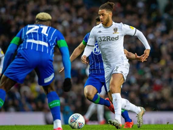 Leeds United forward Tyler Roberts in action against Wigan. PICTURE: BRUCE ROLLINSON.
