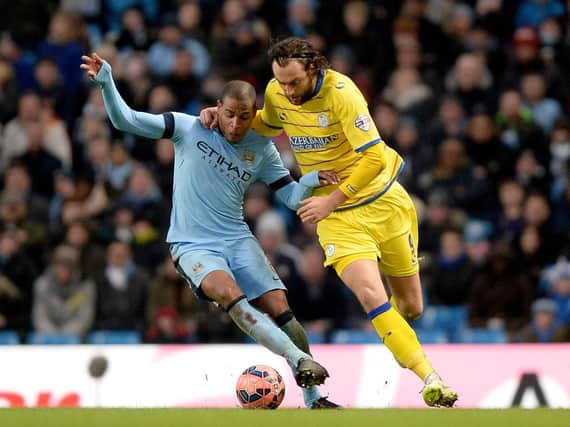 Manchester City's Fernandinho holds of Sheffield Wednesday's Adte Nuhiu when the sides last met in the FA Cup, in 2015