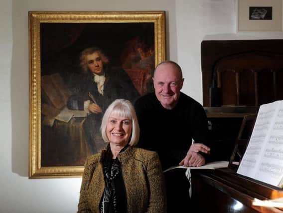 Philippa Crowther the Chief Executive of the Wilberforce Trust, pictured with ancestor of Wilberforce, William Wilberforce at Markington Hall.