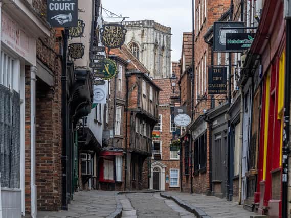 York's famous medieval Shambles, the narrow street deserted under lockdown. Picture: James Hardisty