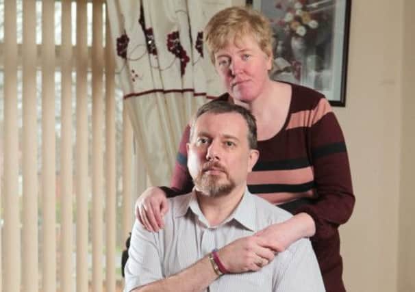 Iraq war hero Adam Douglas with his wife Maria at their home in Leeds. Picture: Ross Parry Agency