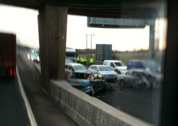 The scene on the M18 this morning. Picture taken by a reader on an iPhone