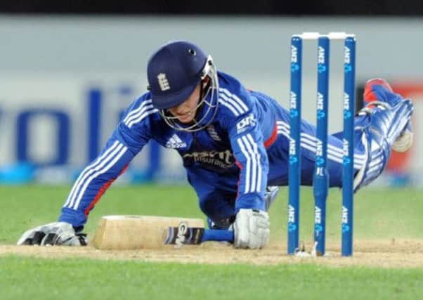 England's Joe Root dives to make his ground against New Zealand