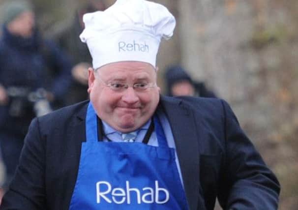 Lord Rennard taking part in the annual Rehab Pancake Race on Shrove Tuesday