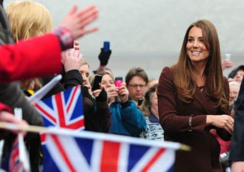 The Duchess of Cambridge greets well-wishers outside the National Fishing Heritage Centre, Grimsby.