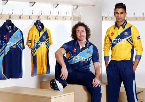 Yorkshire's Ryan Sidebottom and Moin Ashraf in the new one-day kit.
