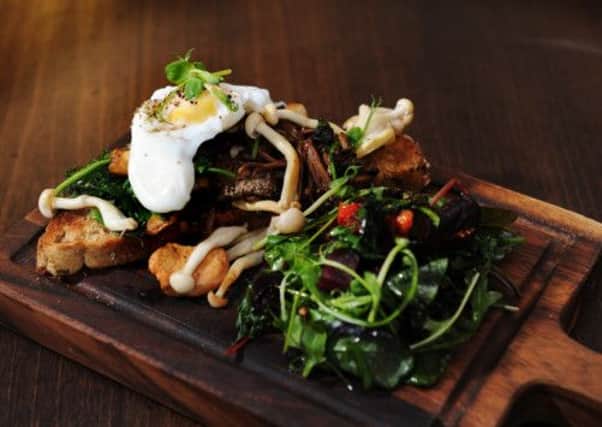 Wild mushrooms, spinach, poached egg and hollandaise.