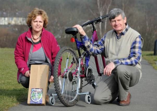 Val and James Muff with the Good Designs bicycle stabilisers for the disabled market and various charities