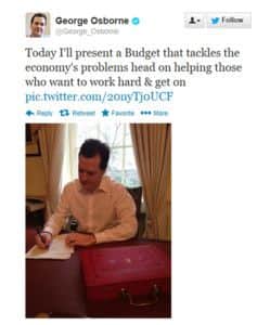 Chancellor George Osborne's Twitter feed ahead of today's budget.