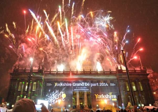 Fireworks above Leeds Town Hall marked the Tour De France announcement