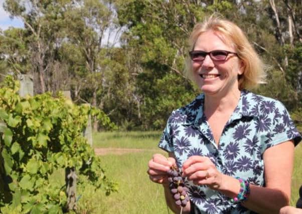Hilary Coutts, winner of The Yorkshire Post Wine Quiz 2012, tastes grapes in the McGuigan vineyards of the Hunter Valley, Australia