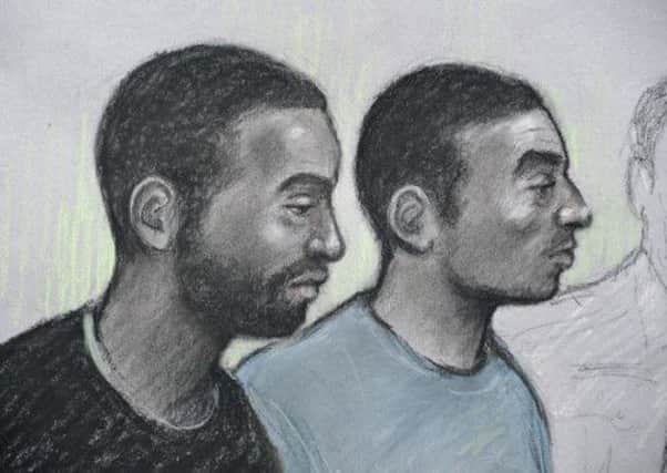 Court artist's drawing of Kevin Liverpool (left and below) and Junior Bradshaw - convicted of hatching a plot to rob and kill Joss Stone (also below).
