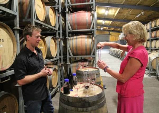 Hilary learns how to blend wine, with winemaker Andrew Duff
