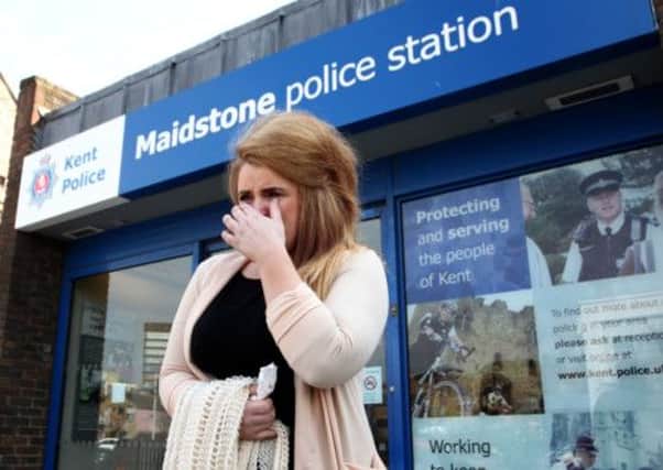 Youth Police and Crime Commissioner Paris Brown breaks down during media interviews outside Maidstone Police Station, Kent