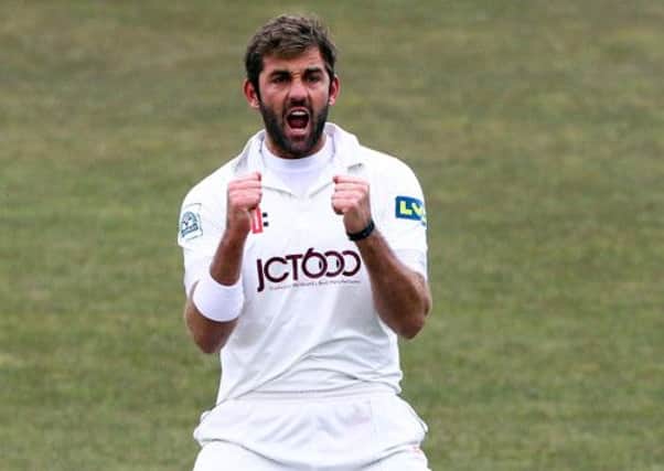 Yorkshire's Liam Plunkett celebrates the wicket of Sussex's Rory Hamilton-Brown
