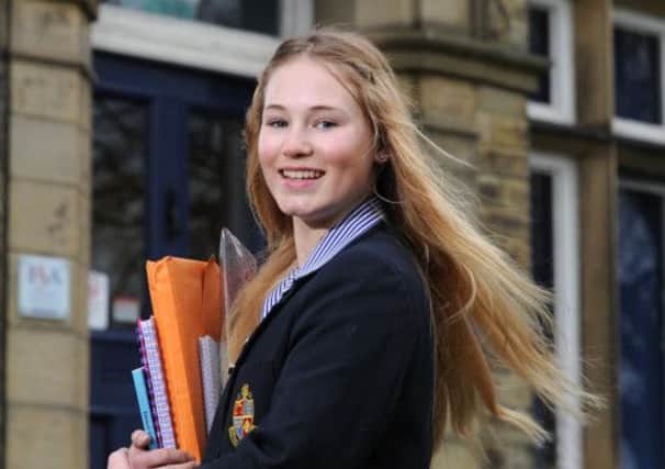 Katie Ormerod, 15, at her school, Hipperholme Grammar.