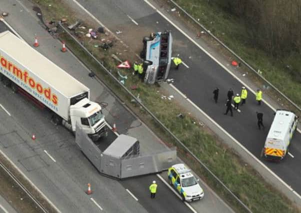 An aerial view of the scene on the M62. Picture: Ross Parry Agency