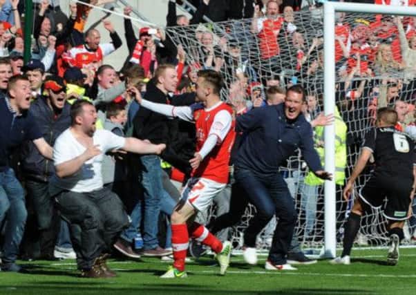 Rotherham United's Lee Frecklington celebrates scoring against Aldershot on Saturday