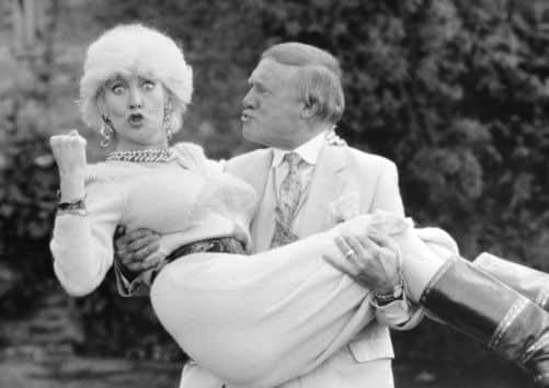 Comedienne Faith Brown and Stuart Hall getting to grips with each other in 1989.