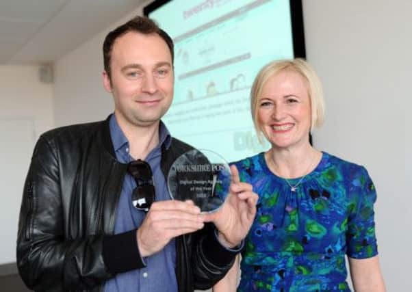 Yorkshire Post Managing Director Helen Oldham with award winner Guy Sharman from twentysix.
