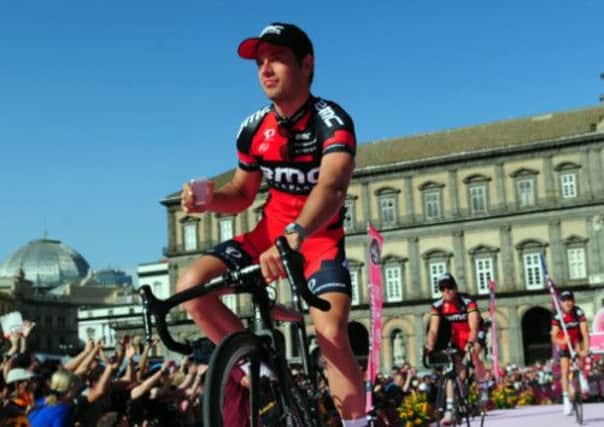 BMC-Racing's Adam Blythe makes his way onto the podium during a preview day for the 2013 Giro D'Italia in Naples, Italy. Picture: Adam Davy/PA Wire.