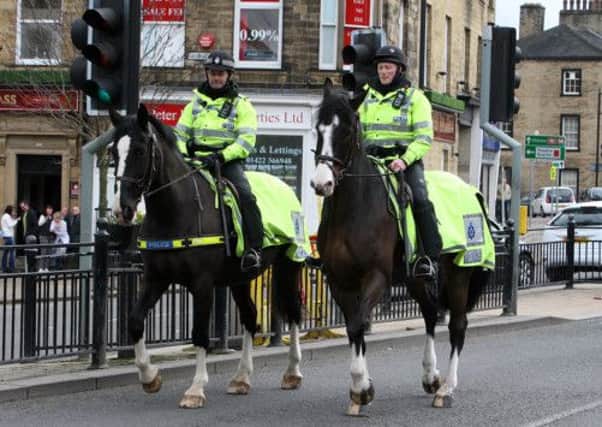 Police horses in Halifax Town centre.
