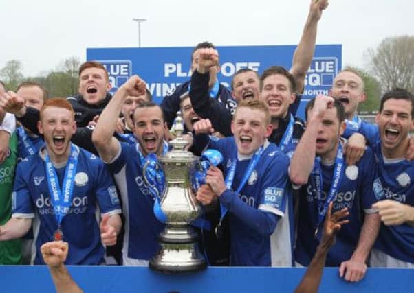 Halifax Town celebtrate their win over Brackley Town in the Blue Square North play offs
