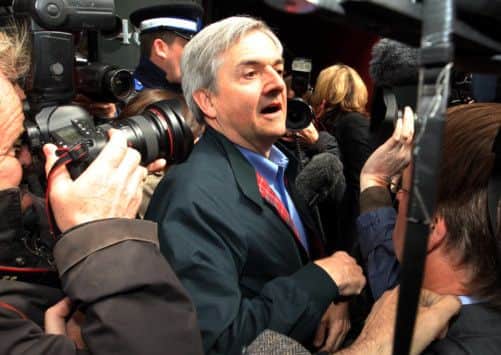 Former Cabinet minister and Eastleigh MP Chris Huhne faces the media on his release from prison