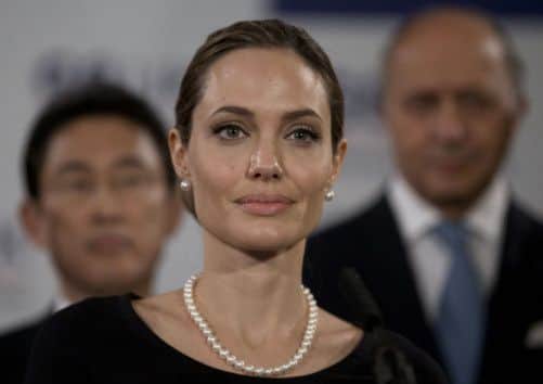 Angelina Jolie in her role as UN envoy, during the G8 Foreign Ministers meeting in London.