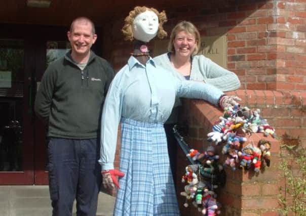 Bob & Melanie Moss with Mary Mary Quite Contrary outside the Village Hall