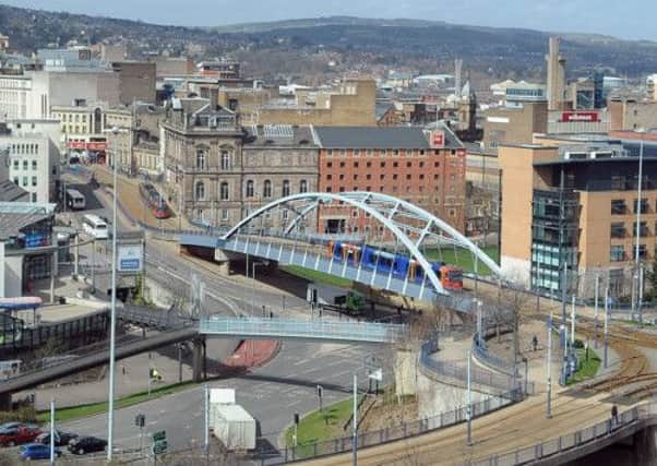 Sheffield's supertram passes through the city centre