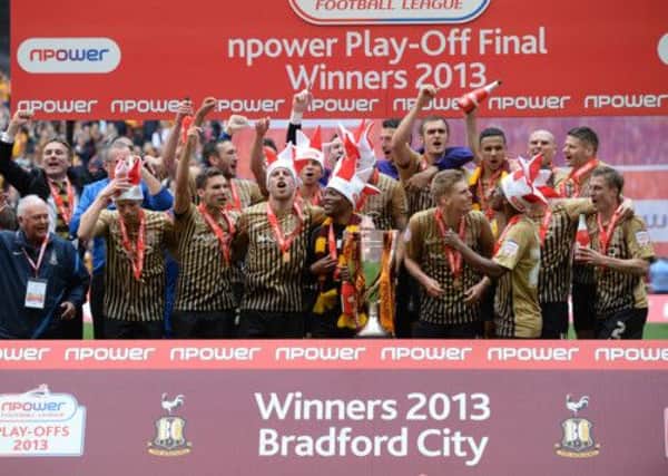 Bradford City celebrate promotion to League 1.