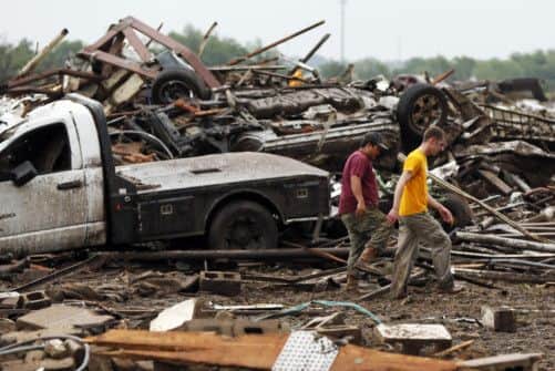 Many homes were stripped to their foundations Monday by a tornado which moved through  Oklahoma