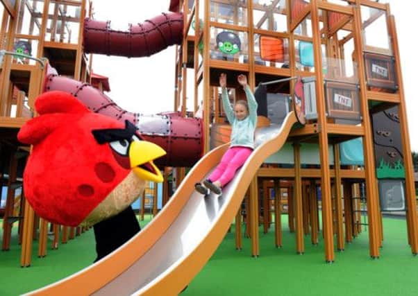 Aysha Cakir, 11, from Harrogate was the first person to try out the new Angry Birds Activity Park at Lightwater Valley near Ripon