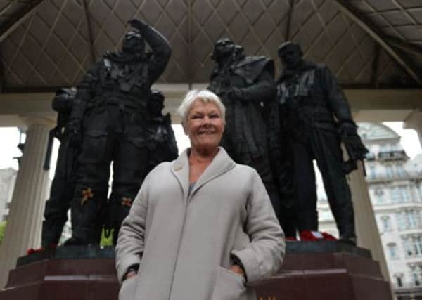 Dame Judi Dench during a to visit to the Bomber Command Memorial in Green Park, London