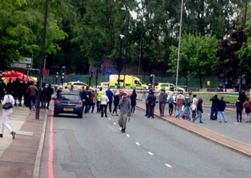 Picture taken from Twitter with permission of @Yusuf_Kayalar of the scene in Woolwich, south London