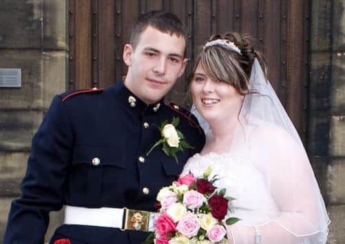 Lee James Rigby at his wedding to Rebecca Metcalfe. Picture: Brian Priestley Photography/Ross Parry Syndication