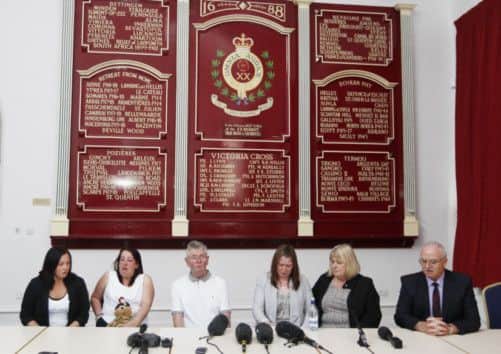Family members and loved ones of murdered soldier Lee Rigby at a press conference at the Regimental HQ of his unit, the Royal Regiment of Fusiliers at Bury in Greater Manchester.