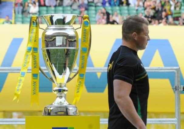 Northampton's Dylan Hartley walks past the Premiership trophy after the Aviva Premiership Final at Twickenham. (Picture: Clive Gee/PA Wire).