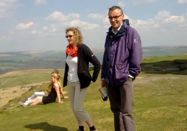 Mark Turner of Pennine Prospects and community archaeologist Louise Brown on the moors above Hebden Bridge.