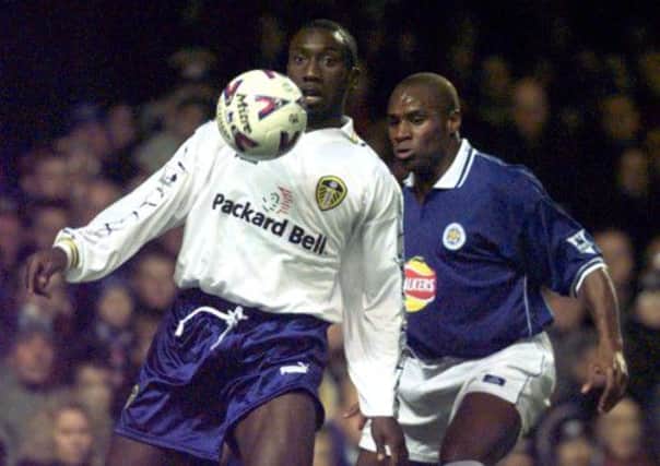 Jimmy Floyd Hasselbaink in match action for Leeds United.