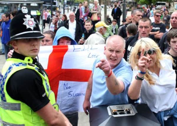 EDL members march in Leeds last weekend.