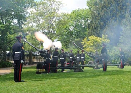 A 21 gun salute to mark the anniversary of the Coronation  at Museum Gardens, York.