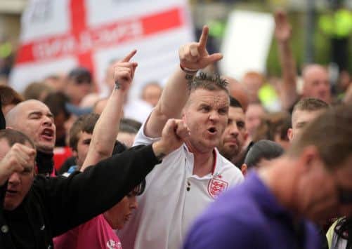 The EDL gathering in Dewsbury. Picture: Ross Parry Agency