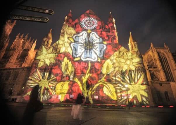 York Minster with projected images