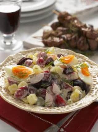 Russian radish, beetroot and potato salad