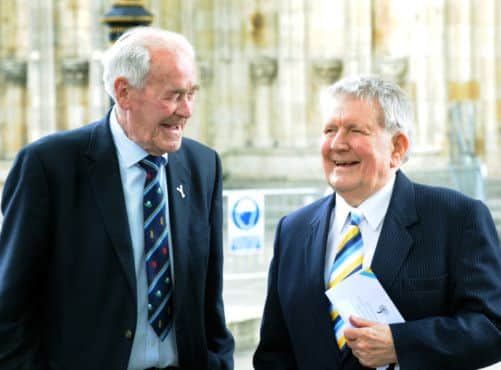 Former Yorkshire cricketers Brian Close and Phil Sharpe  outside  York Minster