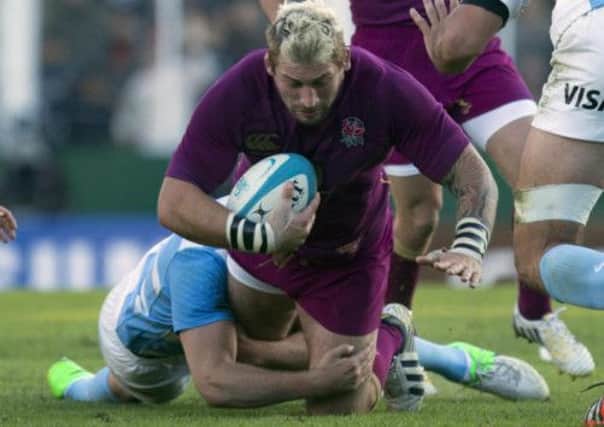 England's Joe Marler is tackled during their rugby test match against Argentina, in Buenos Aires, Argentina. (Picture: AP Photo/Eduardo Di Baia)